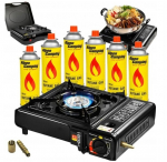 Turistinė dujinė viryklė su 4 dujų balionėliais