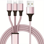 Daugiafunkcis 3-in-1 USB įkrovimo kabelis mob. telefonams,  Rose Golden