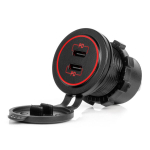 Vandeniui atsparus telefono įkroviklis su raudonu LED ap&scaron;vietimu, 2xUSB-C 12/24V AMIO-04223