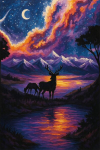 Tapybos pagal skaičius rinkinys &bdquo;Elniai po žvaigždėtu dangumi&ldquo; (40&times;50 cm, be rėmelio) su auk&scaron;tos kokybės akriliniais dažais &ndash; kūrybi&scaron;ka veikla ir įspūdingas paveikslas jūsų namams.