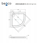 Pusapvalis du&scaron;o padėklas Besco Aron SlimLine, 90 x 90 x 5,5 cm