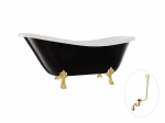 Vonia Besco Otylia B&W 160, Black/White+Gold, su sifonu su persipylimu Klik-klak Gold