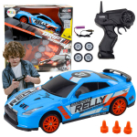 Sportinis automobilis R/C 1:24 su nuotolinio valdymo pultu ir keičiamais ratais, mėlynas