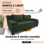 Dvivietis i&scaron;skleidžiamas sofa Simple X Light, be porankių, Podrez, turkio žalia