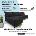Didelis kampinis sofos be porankių Simple XL St Light Grafito