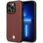 Dėklas BMW BMHMP14X22RFGR iPhone 14 Pro Max 6.7 bordo/burundy odinis Diamond Pattern MagSafe dėklas