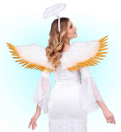 WHITE & GOLD FEATHERED WINGS 100x25 cm