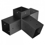 Pergolos laikiklių komplektas, 4 krypčių nuožulnus, 92x92 mm medinėms sijoms, anglinis plienas, juoda, lauko