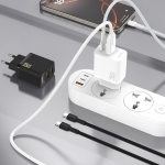 &bdquo;Dudao Dudao A26TCEU PD QC&ldquo; 25 W GaN USB-A USB-C sieninis įkroviklis su USB-C laidu, baltas