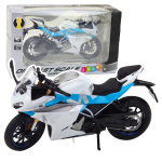 Metalinis sportinio motociklo modelis su &scaron;viesos ir garso efektais, 1:12, baltas/mėlynas