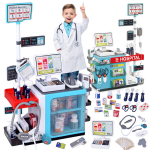 Daktaro rinkinys Mini medicinos centras su kasa, mėlynas