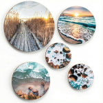 Boho sienų plakatai miegamajam ar svetainei Apvalūs paveikslai Jūros paplūdimys