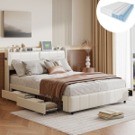 Lova 160&times;200CM, su čiužiniu, 4 stalčiais, USB jungtimi, balta, PU