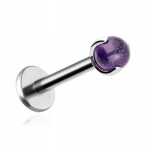 Titano labret auskaras su ametistu, sidabro spalvos, 1.2/8/3 mm