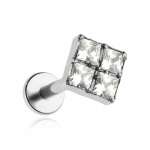 Titano labret auskaras su cirkoniais, sidabrinis 1,2/6 mm