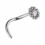 Titano nosies žiedas su cirkoniu, sidabro spalvos, 0.8/6.5 mm