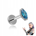 Titaninis labret su mėlyna cirkonio a&scaron;ara, auskaras helix, 1.2/8 mm