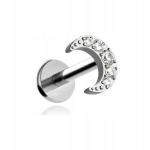 Titano labret auskaras su mėnuliu ir cirkoniu, sidabrinis, 1.2/6 mm