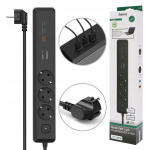 Hama 3 lizdai, 2xusb-c/a 100w, 1.4m maitinimo juosta, juoda