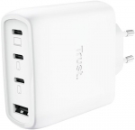Trust mobilus įkroviklis MAXO 65W/4-PORT GAN 26068, 65W, 3xUSB-C, 1xUSB-A, 2m laidas, baltas, greitas įkrovimas, perkrovos apsauga
