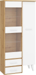 Nordis NOR-17 vitrina 1D2S &ndash; eleganti&scaron;ka stiklinė vitrina su stalčiais, ąžuolas Cremona/balta