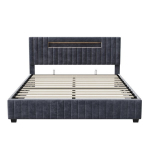 Upholstered LED Bed Frame with Storage, Velvet Bed with Hydraulic Lift, Modern Bedroom Bed 160x200