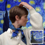 &Scaron;ilkinė skarelė i&scaron; Mulbery &scaron;ilko VAN GOGH 000080