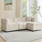 L formos sofa su daiktadėže ir pufu