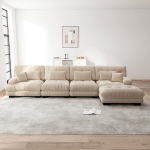 Modulinė kampinė sofa L formos 4 vietų su ottomanu, chenille audinys, &scaron;viesiai ruda
