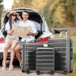 M-L-XL 3 dalių lagaminų rinkinys, ABS+PC, 360&deg; ratukai, TSA užraktas, vidinės skyriai, kelionėms