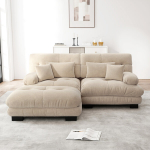 Kampinė sofa i&scaron; &scaron;enilės audinio su pakoju ir pagalvėmis &scaron;viesiai ruda svetainei 1 vnt