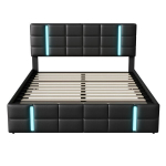 Mink&scaron;ta lova su daiktadėže, LED ir USB, dvigulė lova su hidrauliniu mechanizmu ir galvūgaliu 160x200 cm, PU oda, juoda