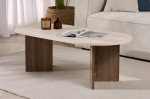 Kavos staliukas Sable Travertine Walnut, 119x40x60 cm, smėlio /rie&scaron;utmedžio spalvos