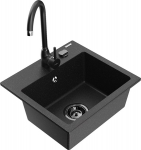 Mexen Milo granito kriauklė su virtuviniu mai&scaron;ytuvu Telma, juoda/sidabrinė - 6505-73-670200-70-B, 435 x 410 x 171 mm