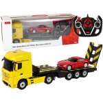 Žaislinis vilkikas R/C Mercedes-Benz su priedais Rastar, geltonas