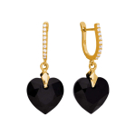 Sidabriniai auskarai moterims DiamondSky &bdquo;Romantic Heart III (Jet)&ldquo; su Swarovski kristalais DS03A146