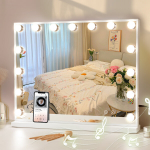 VANITII Holivudo Makiažo Veidrodis su LED &Scaron;viesomis, Bluetooth, Sieninis Montavimas, Metalinis, Baltas, 58x46cm