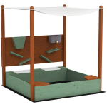 Smėlio dėžė su saulės stogu vaikams, 2 laikymo dėžės, 116L x 112,5B x 128H cm, pu&scaron;ies mediena, plastikas, žalia, Žalia