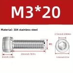 &Scaron;e&scaron;iakampiai nerūdijančio plieno varžtai, M3*20