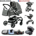 BAZARLAND30.Kombinuota 3 in 1 Vaiki&scaron;ka vežimėlis su automobiline isleikima - naktinė palaidinė trio, apverčiama, reguliuojama, auk&scaron;tos kokybės, nepriklausomos ratukai. pilka