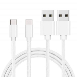 USB-C laidas Samsung A22 4G - A22 5G - A03S - Sidabrinis baltas nailono pintas 1 metras [RINKINYS 2] Phonillico&reg;