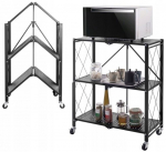 Metalinis Sulankstomas Loft Stiliaus Stelažas su 3 Lentynomis Virtuvinis Su Ratukais 87x72x34 cm 150kg