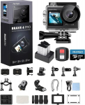 Akaso Brave 4 Pro veiksmo kamera 4k30fps 20mp su 128gb u3 atminties kortele 40m povandeninė kamera ultra hd jutiklinis ekranas 170&deg; plataus kampo ledo stabilizavimas 5x priartinimas, 2.4g nuotolinio valdymo pultas ir 2 baterijos 1350mah