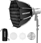 Neewer 45 cm a&scaron;tuonkampis softbox su Bowens laikikliu, greito atleidimo a&scaron;tuonkampis softbox, difuzoriai/korio grotelės/krep&scaron;ys, skirtas Q4 Rgb Cb60 Ms60b Ms60c Ms150b, suderinamas su Godox Aputure studijos &scaron;viesa, Ns1p