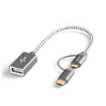 Cablecreation 2 viename Micro Usb B Male į Usb 2.0 A Female kabelis su Usb C į Micro Usb B Female adapteriu, trumpas Otg kabelis, skirtas Android ir Type C įrenginiams, 0.18m/0.6 Ft, pilka aliuminio spalva