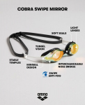 Arena Cobra Original Swipe Mirror Unisex plaukimo akiniai su veidrodiniais lę&scaron;iais, apsauga nuo rasojimo, Uv apsauga, 4 keičiami nosies tilteliai