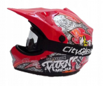 Raudonos spalvos Junior Cross BMX &scaron;almas su akiniais ir pir&scaron;tinėmis XS 51-52cm