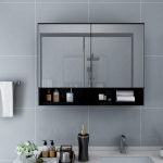 Veidrodinė vonios spintelė su LED, juoda, 80x15x60cm, MDF CFE8689437