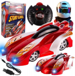 RC Nuotoliniu būdu valdomas sportinis automobilis važiuojantis ant sienų, raudonas