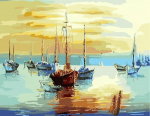 Tapyba pagal numerius 40x50 cm &ndash; Saulėlydis ir laivai, auk&scaron;tos kokybės dažai